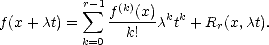           r-1
           sum  f(k)(x) k k
f(x+ ct) =     k!  c t + Rr(x,ct).
          k=0  