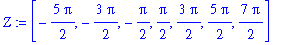 Z := [-5/2*Pi, -3/2*Pi, -1/2*Pi, 1/2*Pi, 3/2*Pi, 5/2*Pi, 7/2*Pi]