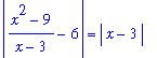 abs((x^2-9)/(x-3)-6) = abs(x-3)