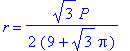 r = 1/2*3^(1/2)*P/(9+3^(1/2)*Pi)