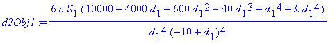 d2Obj1 := 6*c*S[1]*(10000-4000*d[1]+600*d[1]^2-40*d[1]^3+d[1]^4+k*d[1]^4)/d[1]^4/(-10+d[1])^4