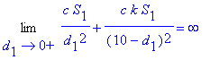 Limit(c*S[1]/d[1]^2+c*k*S[1]/(10-d[1])^2,d[1] = 0,right) = infinity