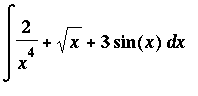 Int(2/(x^4)+sqrt(x)+3*sin(x),x)