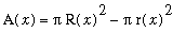 A(x) = Pi*R(x)^2-Pi*r(x)^2