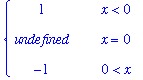 PIECEWISE([1, x < 0],[undefined, x = 0],[-1, 0 < x])