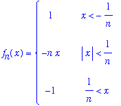 f[n](x) = PIECEWISE([1, x < -1/n],[-n*x, abs(x) < 1/n],[-1, 1/n < x])