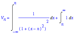 V[n] = Int(1/((1+(x-n)^2)^2),x = -infinity .. n)+Int(1,x = n .. infinity)